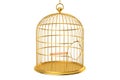 Broken golden bird cage, 3D rendering