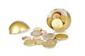 Broken golden egg with euro coins