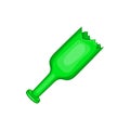Broken green bottle as weapon icon, cartoon style