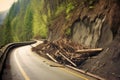 broken guardrail on mountain road due to mudslide