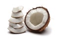 Broken half coconuts isolated on white background Royalty Free Stock Photo