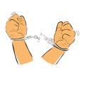 broken handcuff, man under arrest, simple vector hand draw sketch doodle, simple illustration Royalty Free Stock Photo