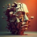 Broken head 3D illustration, generative AI