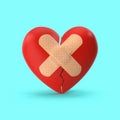 Broken heart with bandage plaster on blue background Royalty Free Stock Photo