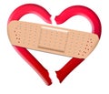 A broken heart begins to heal with the help of an adhesive bandage Royalty Free Stock Photo