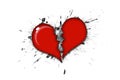 Broken heart with black blood on white background