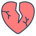 Broken heart or break relationship single isolated icon with filled line style