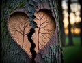 Broken heart carved in a tree - ecology, environment, CO2 pollution