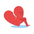 Broken heart is crying. Symbol of love sitting in puddle of tear