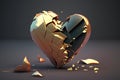 Broken heart on a dark background. 3d render illustration. Royalty Free Stock Photo
