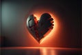 Broken heart on a dark background. 3D rendering. Neon light. Royalty Free Stock Photo