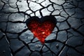 A broken heart. Drawing of a heart on a cracked surface