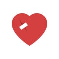 Broken heart flat icon with patch vector illustration on white background Royalty Free Stock Photo