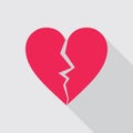 Broken heart flat icon in red color