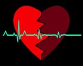 Broken heart with flatline on black background. vector illustration. Royalty Free Stock Photo