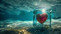 broken heart in glass box under the ocean Royalty Free Stock Photo