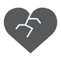 Broken heart glyph icon, love and broke, heartbreak sign, vector graphics, a solid pattern on a white background.