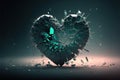 Broken Heart with Green Shattered Glass Texture and Dark Background