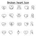 Broken heart, heartbreak icon set in thin line style
