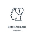 broken heart icon vector from human mind collection. Thin line broken heart outline icon vector illustration. Linear symbol for Royalty Free Stock Photo