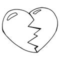 Broken heart icon. Vector of a split stitched heart. Hand drawn heart