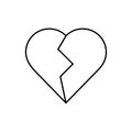 Broken heart icon in line style isolated on background. Broken heart icon page symbol for your web site design logo, app, UI. Royalty Free Stock Photo