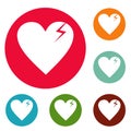 Broken heart icons circle set vector