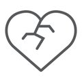 Broken heart line icon, love and broke, heartbreak sign, vector graphics, a linear pattern on a white background.