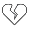 Broken heart line icon, valentine and relationship, sad love sign, vector graphics, a linear pattern on a white Royalty Free Stock Photo