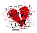 Broken heart and lost love illustration, grunge style, vector