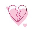 broken heart love icon. Heartbreak illustration vector symbol. hurt icon Minimalist pink color. Royalty Free Stock Photo