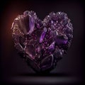 Broken heart made of amethyst isolated on black background.