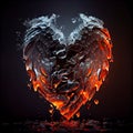 Broken heart made of ice and fire isolated on black background. Royalty Free Stock Photo