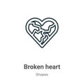 Broken heart outline vector icon. Thin line black broken heart icon, flat vector simple element illustration from editable shapes Royalty Free Stock Photo