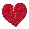 Broken heart, red glittery. White background.