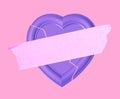 Broken heart sealed with tape at pink background. Divorce, relations renewal, forgiveness concept