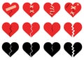 Broken heart set vector design illustration isolated on white background Royalty Free Stock Photo