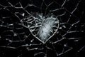 Broken heart shape in black glass. Loneliness, Broken love, divorce, couple breakup concept Royalty Free Stock Photo