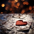 A broken heart is sitting on top of a pile of broken pieces, AI