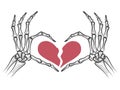 Broken heart in skeleton hands