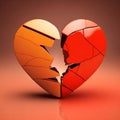 The Broken heart split into 2 halves, with orange color and red color, Generative AI Royalty Free Stock Photo