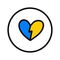 Broken heart symbol hand drawn vector illustration in cartoon doodle style ukrainian flag colors Royalty Free Stock Photo