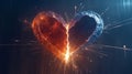 Broken heart theme showcasing a heart split into two glowing halves with jagged edges and sparks flying between them Royalty Free Stock Photo