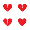 Broken Heart vector icon. Set of red hearts, love icons vector set Royalty Free Stock Photo
