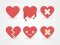 Broken hearts icon set. Concept of love. Flat design, vector illustration Royalty Free Stock Photo