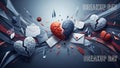 Broken hearts and letters exploding in abstract motion heartbreak breakup Royalty Free Stock Photo
