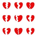 Broken hearts in red minimalist style with thin lines. Love icons Royalty Free Stock Photo