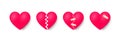 Broken hearts set of 3d realistic icons. Heartbreak with bandage. Vector Royalty Free Stock Photo