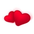 Two Hearts realistic icon and symbols in red color in white background. Vector illustration. Royalty Free Stock Photo