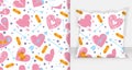 Broken hearts vector set of  icons and symbols in pink color with wound, patches, stitches and bandages isolated in white Royalty Free Stock Photo